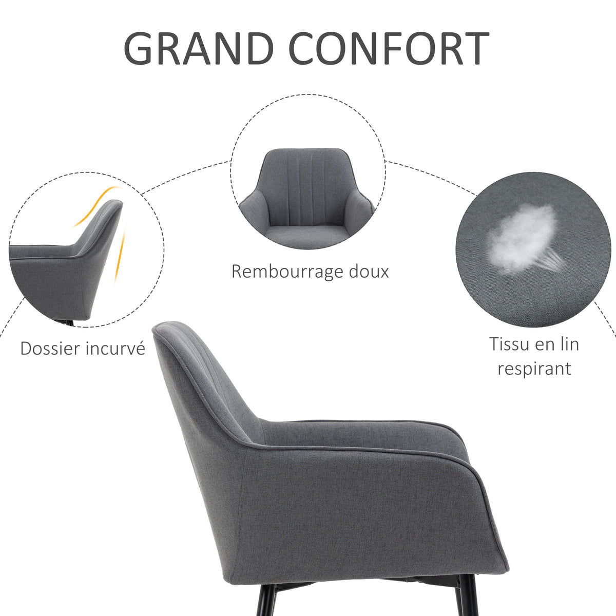 Chaises de Salle à Manger Chaises de Visiteur Design scandinave - Lot de 2 chaises - Pieds effilés métal Noir-4