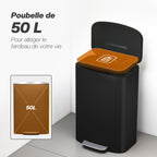 Poubelle cuisine 50L, poubelle à pédale, seau intérieur amovible, couvercle à fermeture douce, 45,1x36,5x62,6cm, noir-3