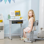Bureau et chaise pour enfant avec support de lecture casier crochet et porte stylo 60 x 45x 90-102 cm gris-1