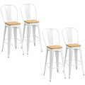 Lot de 4 tabourets de bar industriel avec dossier repose-pied hauteur assise 76 cm métal crème-0