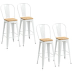 Lot de 4 tabourets de bar industriel avec dossier repose-pied hauteur assise 76 cm métal crème-0
