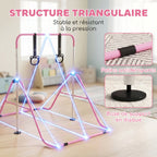 Barre de gymnastique pour enfants, barre horizontale pliable à hauteur réglable avec anneaux de gymnastique, rose-5