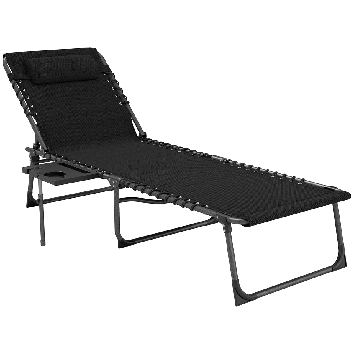 Bain de soleil pliante dossier réglable sur 5 niveaux, plateau, appuie-tête, poche latérale 60 x 190 x 31 cm, noir-0