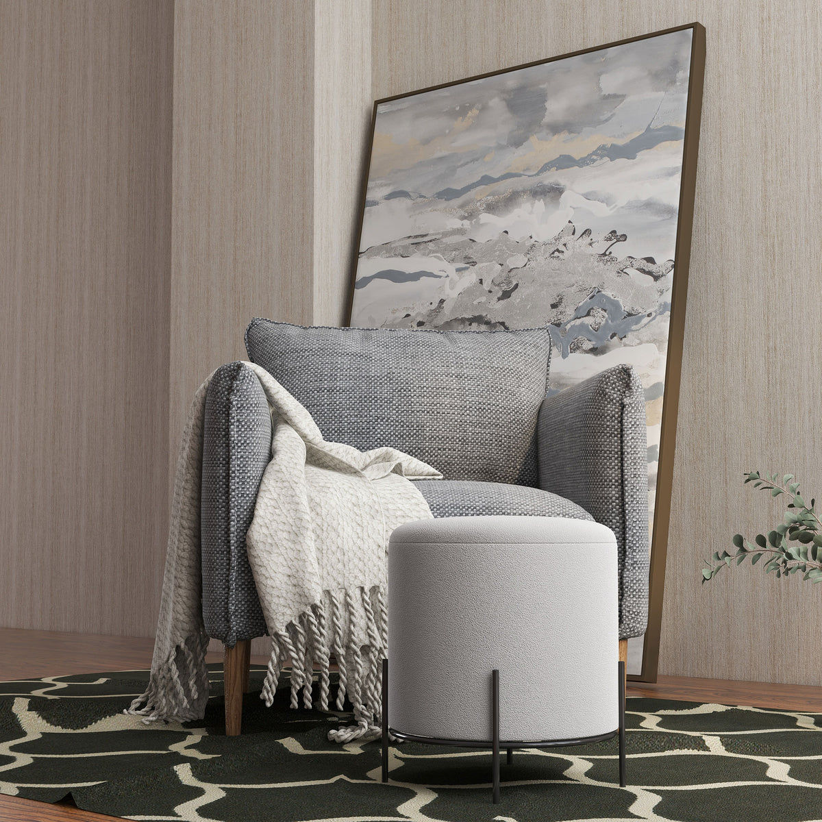 Pouf ottoman tabouret pouf repose-pied en velours pieds en acier pour salon chambre Ø 35 x 38 cm gris clair-7