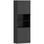 Buffet Haut Cuisine, Armoire de Cuisine, 4 Portes à Fermeture Douce, 2 Compartiments Ouverts et Étagères Réglables, Noir-0