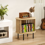 Table d'appoint ovale bout de canapé rangement ouvert pieds en acier design à lattes 50x39x50cm effet bois naturel-9