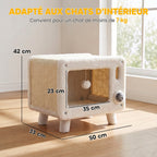 Maison pour Chat Niche pour Chat Intérieure en Forme de Télévision Tapis en Sisal et Balle Suspendue 50x33x42cm Blanc-2