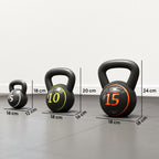 Lot de 3 kettlebells 2,2, 4,5 et 6,8 kg poignée antidérapante entraînement sport fitness avec plateau de rangement noir-2
