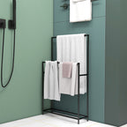 Porte serviettes sur pied sèche serviette 2 niveaux en métal pour la salle de bain, dim. 66l x 20P x 110H cm, noir-5