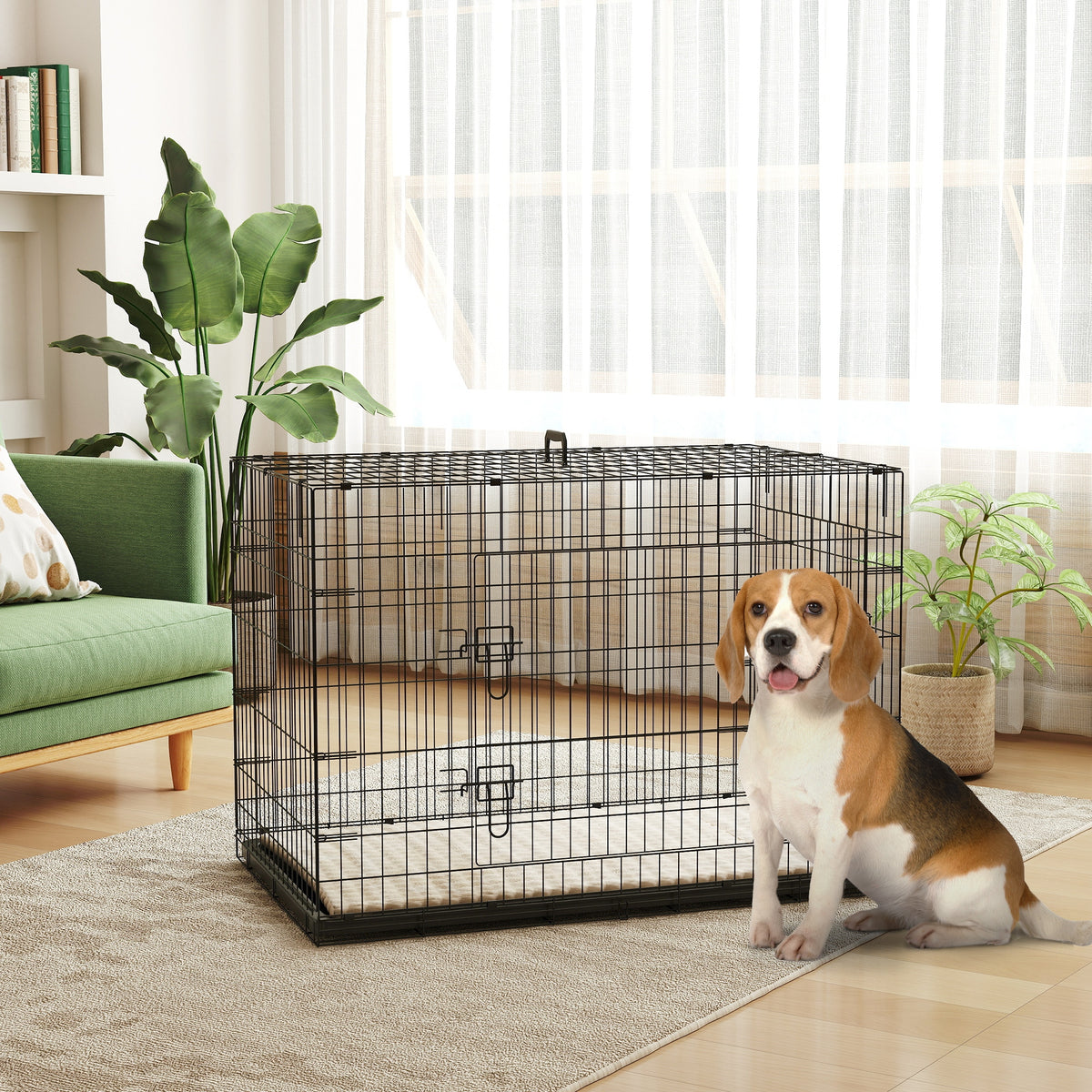 Cage caisse de transport pliante pour chien poignée, plateau amovible, coussin fourni 105 x 70 x 75 cm noir-9