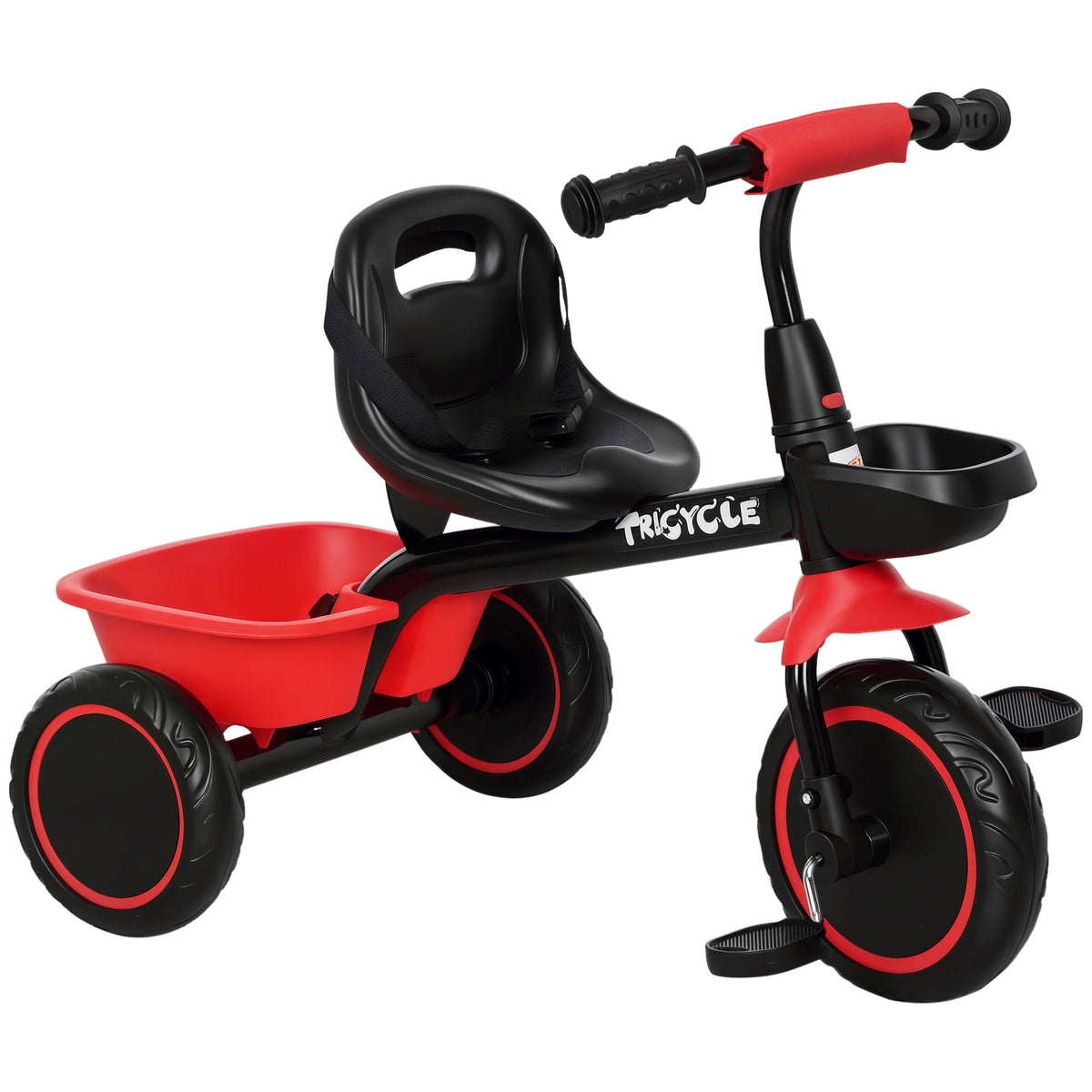 Tricycle pour enfant évolutif avec siège réglable pédales 2 paniers ceinture pour enfant de 2 à 5 ans rouge et noir-0