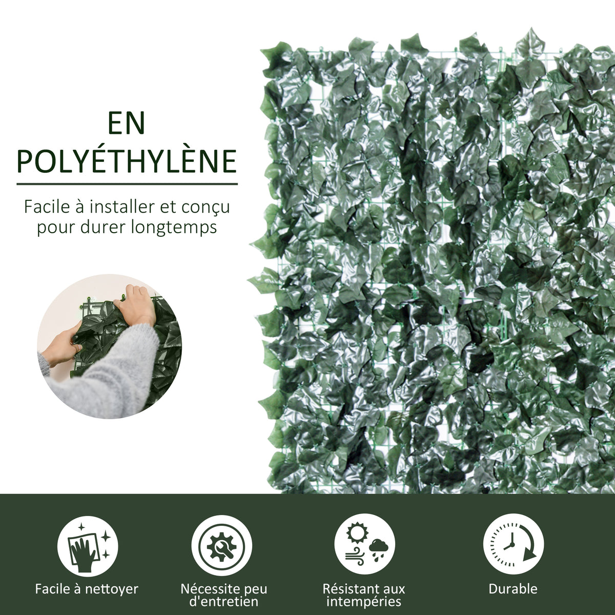 Haie Artificielle Brise-Vue décoration Rouleau 2,4L x 1H m Feuillage réaliste Anti-UV Vert-3