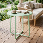 Table Basse Extérieure avec Bord Enroulé, Base en X avec Pieds Réglables en Hauteur, pour Salon Terrasse, Ø48x51cm, Vert-9