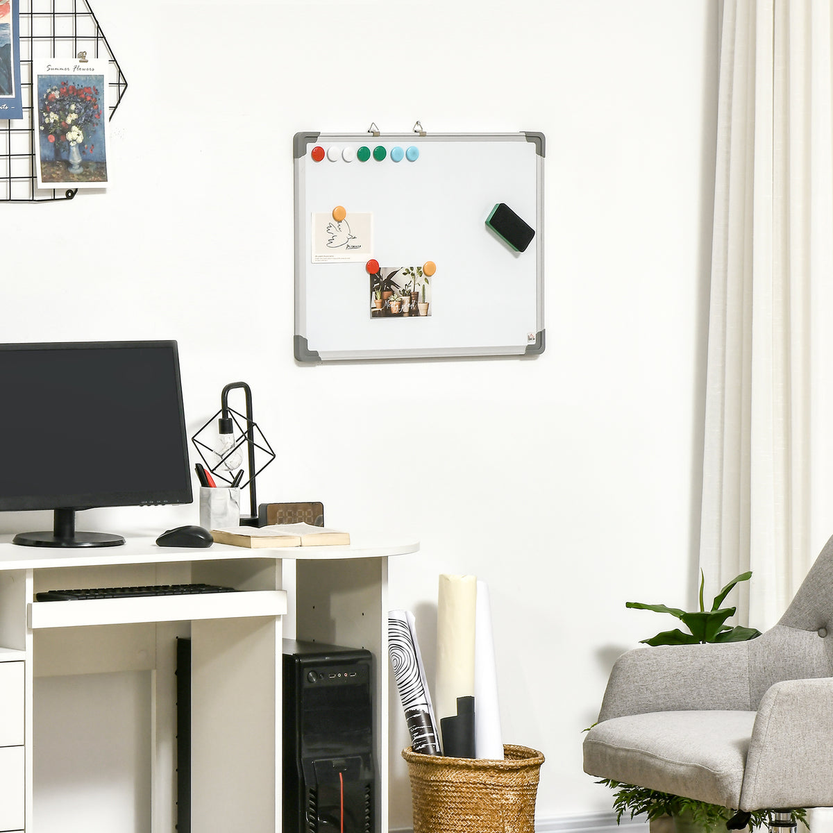 Tableau blanc magnétique cadre aluminium 60 x 45 cm avec feutres, effaceur et aimants-9