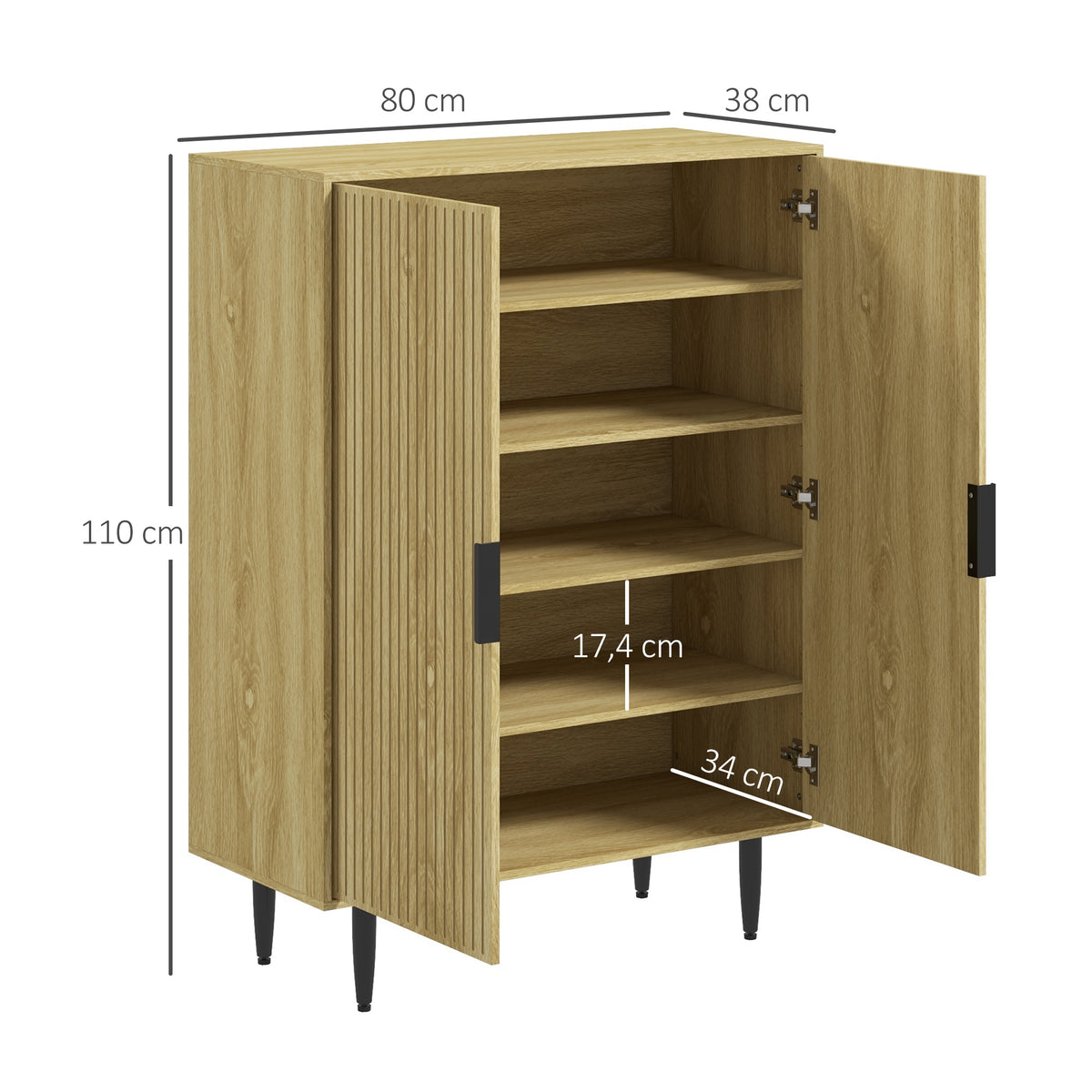 Meuble à Chaussures 15 Paires, Armoire à Chaussures 5 Niveaux avec Étagères Réglables, 2 Portes et Pieds en Métal, Chêne-2