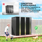 Abri de Jardin en Métal 1,37m², Toit Incliné, 2 Portes Verrouillables, Gants, Anti-UV, 163x89x163cm, Gris Foncé-5