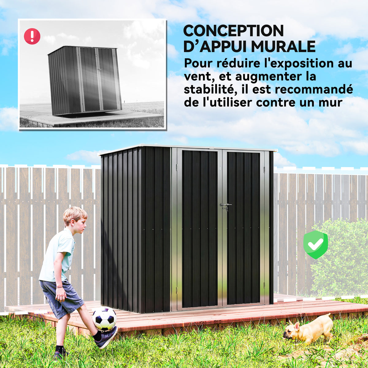Abri de Jardin en Métal 1,37m², Toit Incliné, 2 Portes Verrouillables, Gants, Anti-UV, 163x89x163cm, Gris Foncé-5