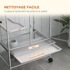 Cage pour petits animaux sur roulettes 2 niveaux avec 2 portes, 1 rampe, 1 étagère de rangement 61,5 x 44,5 x 86 cm gris-7