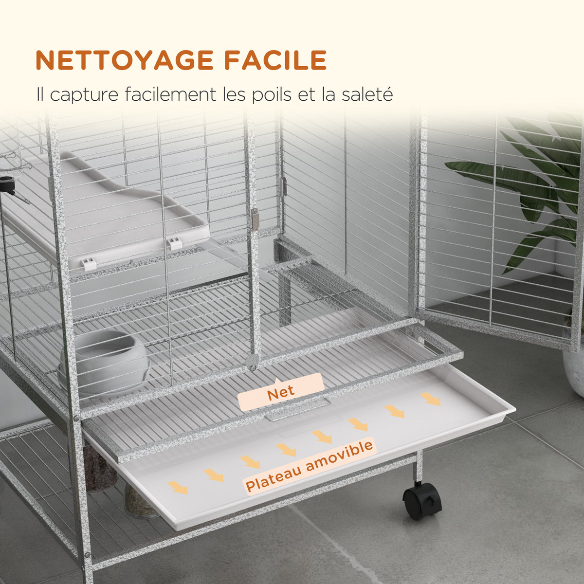 Cage pour petits animaux sur roulettes 2 niveaux avec 2 portes, 1 rampe, 1 étagère de rangement 61,5 x 44,5 x 86 cm gris-7