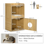 Maison de toilette pour chat meuble litière chat 3 niveaux compartiment fermé par une porte 1 coussin 60 x 45 x 103 cm-2