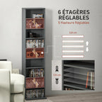 Rangements pour CD et DVD 9 compartiments et 6 étagères réglables capacité max. 260 CD/120 DVD 33 x 24 x 140 cm gris-4