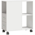 Support d'imprimante, meuble de rangement sur roulettes avec tiroirs, étagère réglable et compartiment ouvert, blanc-0