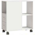 Support d'imprimante, meuble de rangement sur roulettes avec tiroirs, étagère réglable et compartiment ouvert, blanc-0