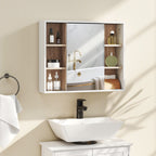 Armoire murale, meuble salle de bain avec miroir, miroir salle de bain avec rangement, placard à portes et 6 compartiments ouverts, 60 x 14,5 x 49,4 cm, blanc-1