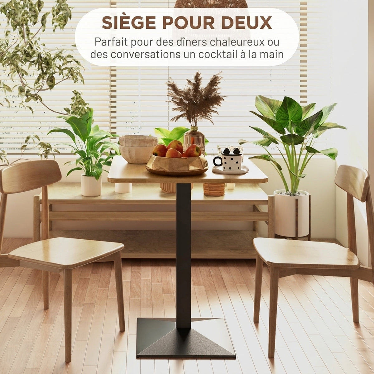 Table à Manger Carrée pour 2 Personnes 70x70x75cm Table de Cuisine Plateau Effet Bois Piétement en Acier Marron Foncé-3