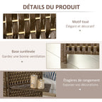 Paravent intérieur séparateur de pièce 4 panneaux 2 étagères bois de pin tressée fibres de papier 181 x 180 cm marron-5