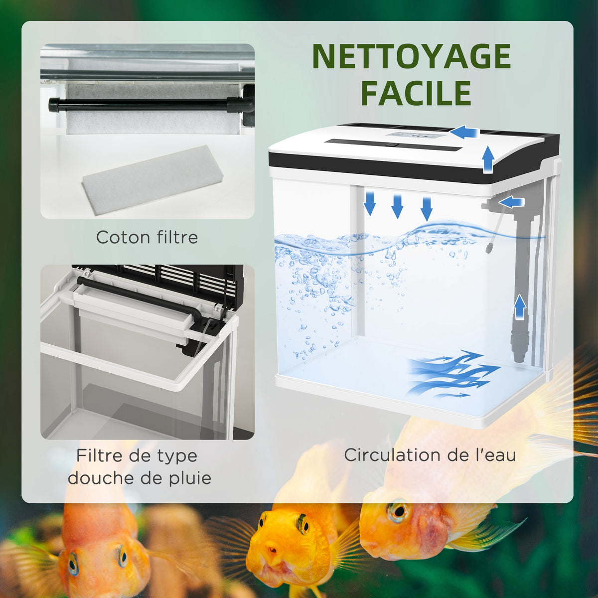 Aquarium en verre avec filtre couvercle et lumière LED pour poissons capacité 28L 38 x 26 x 39,5 cm blanc-5