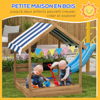 Bac à sable bois forme de maison pour enfant avec auvent 2 bacs évier tableau 124 x 116 x 146 cm noir-3