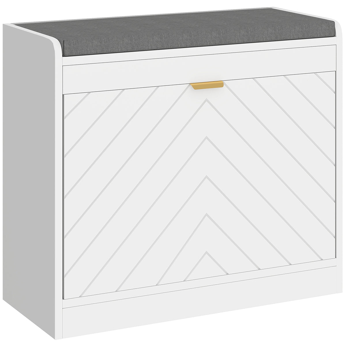 Banc à chaussures, banc de rangement, assise rembourrée, tiroir rabattable, porte avec motif 60 x 26 x 52,5 cm, blanc-0