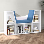 Bibliothèque banc 2 en 1 avec coussins de siège, étagère cube 6 compartiments ouverts et 2 niveaux, meuble de rangement pour salon, chambre à coucher, bureau, 102 x 30 x 61 cm, bleu-9