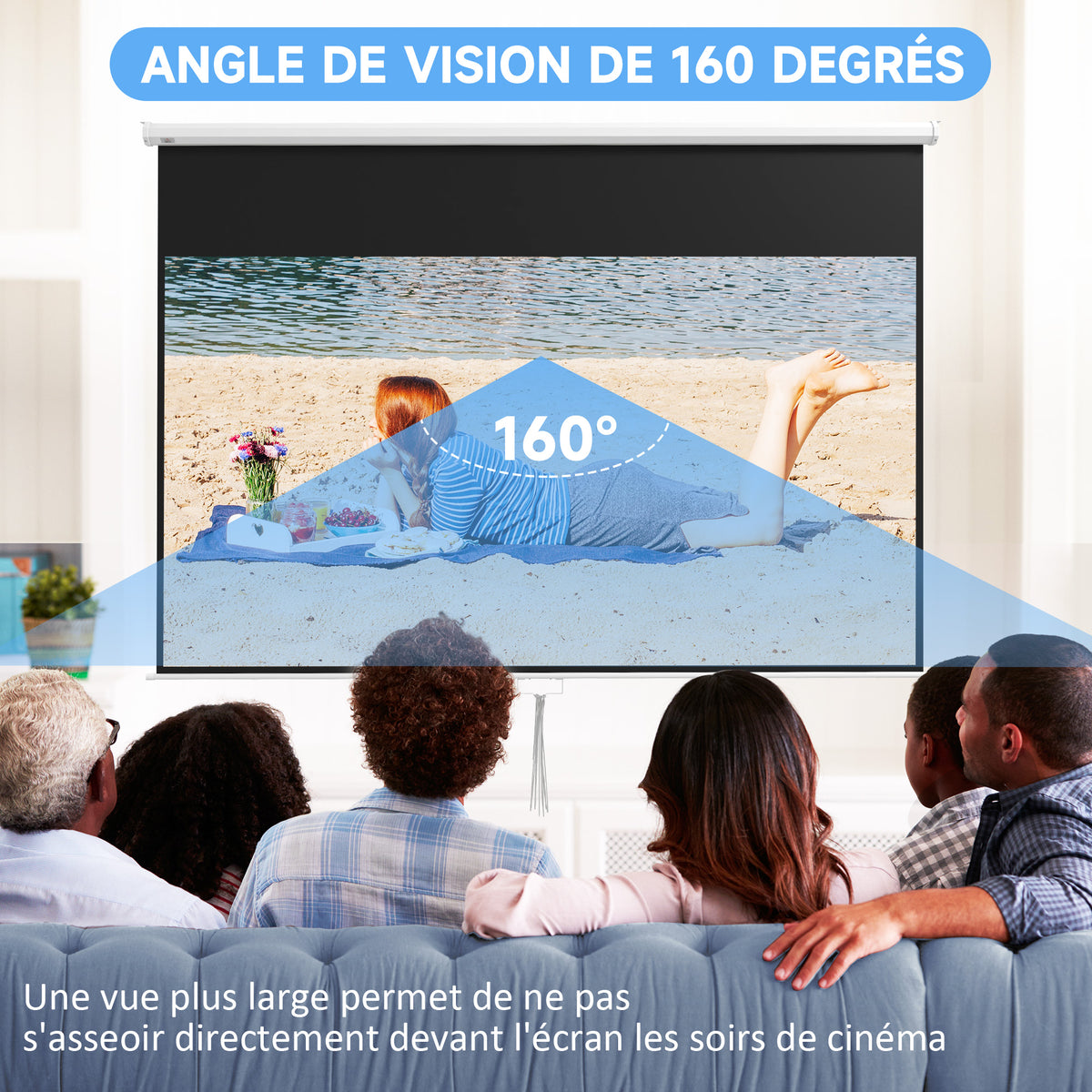 Écran de projection TV et Home Cinema de 120 Pouces vidéo projecteur 16:9 4K HD, fixation mural ou plafond-4