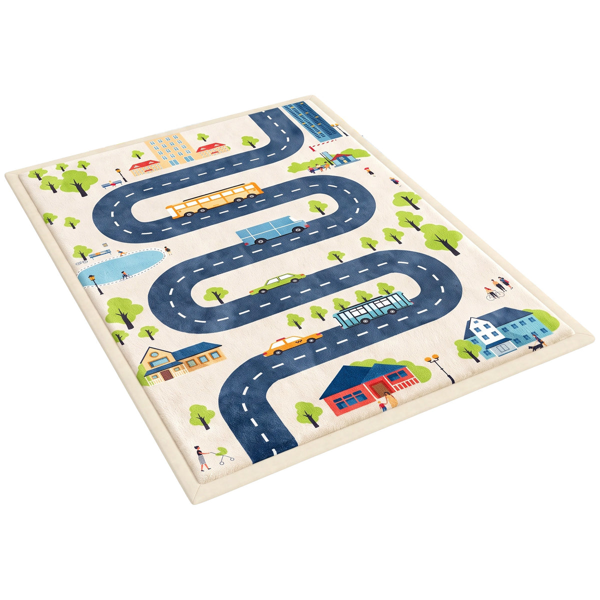 Tapis de Jeu pour Enfants Tapis de Chambre d'Enfant en Mousse Épaisseur 3 cm Motif Route Base Antidérapante 150x200cm-0