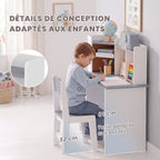 Bureau Enfant avec Chaise, Table d'Étude, Support de Tablette Réglable, Porte-Stylos, Panneau en Liège, 5-12 ans, Gris-6