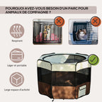 Parc enclos pliable pour chien chat petits animaux octogonal en tissu Oxford et acier Ø 90 x 41H cm marron beige-3