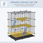 Cage parc enclos rongeurs modulable dim. L 111 x l 75 x H 119 cm 3 niveaux 4 portes fil métallique noir-3