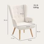 Fauteuil de salon en tissu bouclette, fauteuil capitonné et rembourré avec pieds en bois, 71 x 74 x 96 cm, beige-2