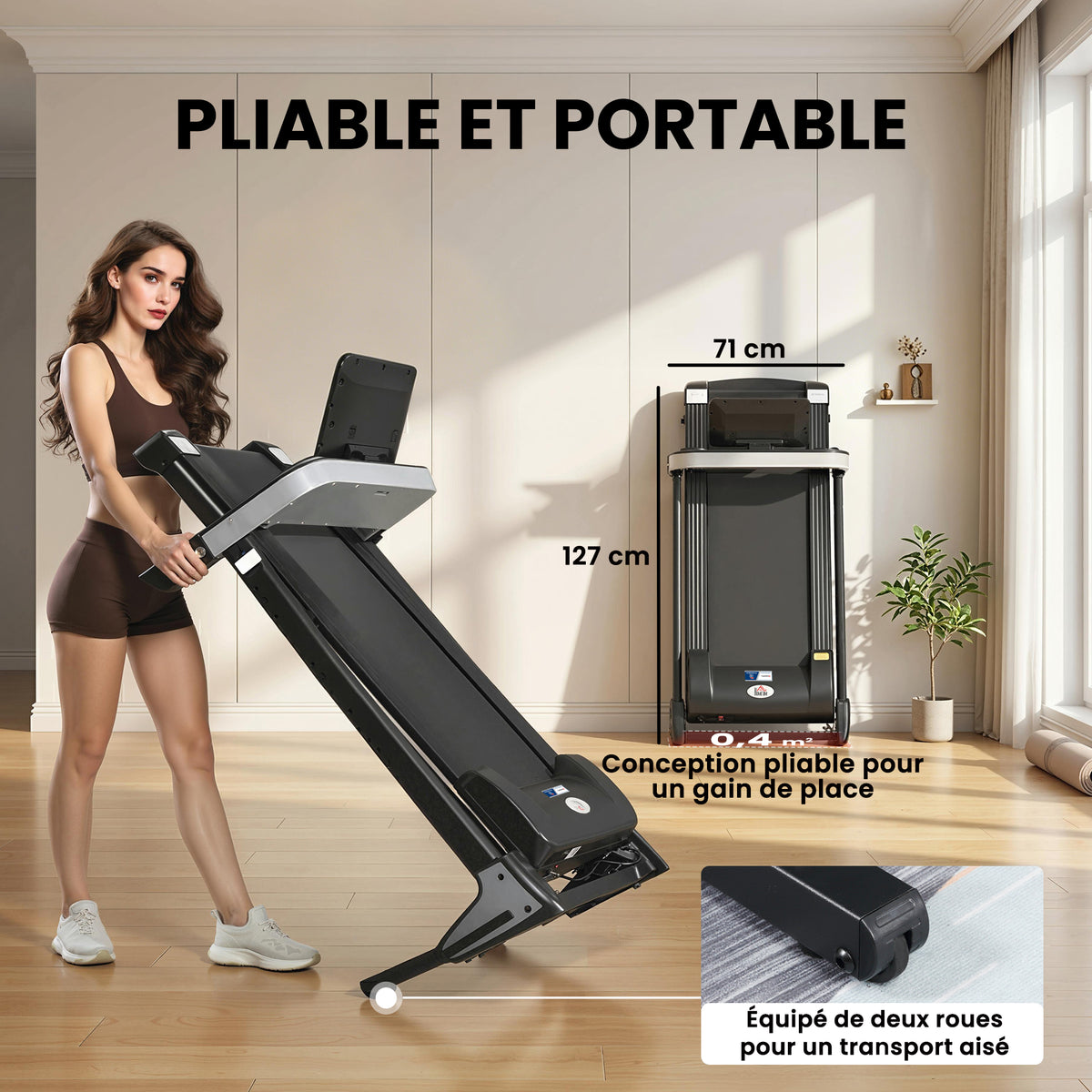 Tapis de Course Electrique Pliable - .fr x FFHandball - Tapis Roulant 1-12 Km/h 500 W écran LCD 12 programmes Noir-4