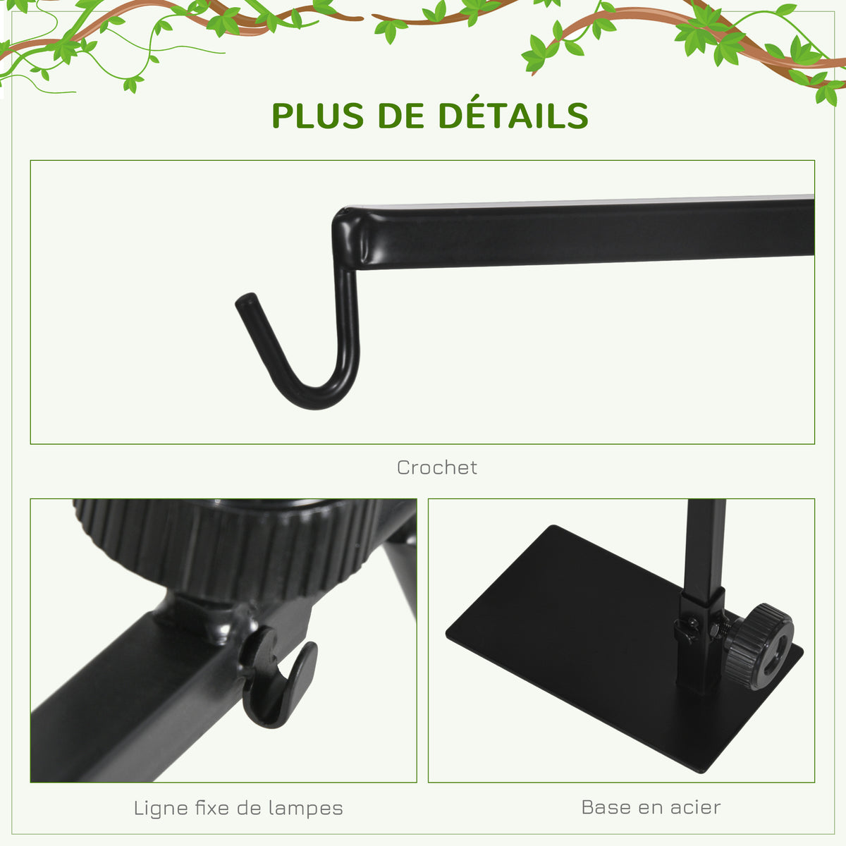 Support de lampe chauffante pour reptiles hauteur et largeur réglables pour amphibiens base en acier 32 x 9 x 67 cm noir-5