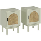Lot de 2 tables de chevet, table de nuit avec porte en résine tressée, étagère réglable 40 x 35 x 58 cm, vert clair-0