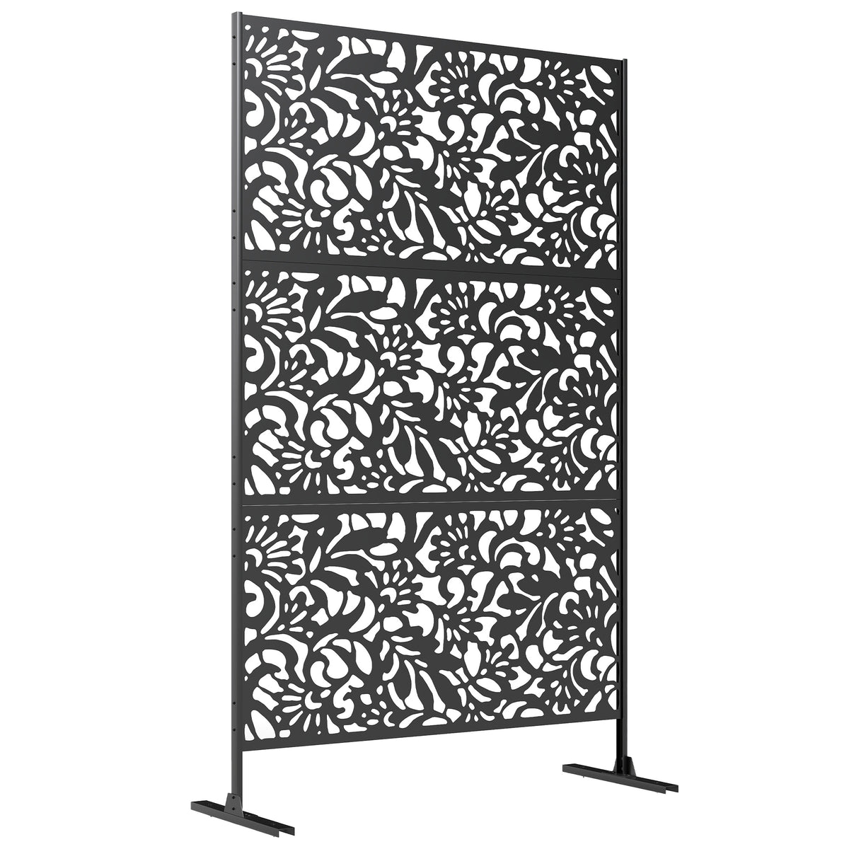 Panneau Brise Vue décoratif Extérieur Claustra Décoratif Jardin 3 Panneaux à motif floral Acier 122 x 45 x 198 cm Noir-0