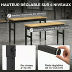 Établi d'Atelier Réglable, 121,9x50,8x79-99cm, Charge 900 kg, 2 Prises et 2 Ports USB, Panneau Perforé, Noir-5