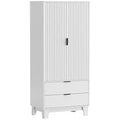 Armoire chambre penderie avec 2 portes à fermeture douce, 2 tiroirs et barre de suspension, 80x50x180cm, blanc-0