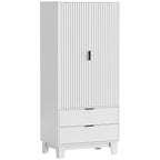 Armoire chambre penderie avec 2 portes à fermeture douce, 2 tiroirs et barre de suspension, 80x50x180cm, blanc-0