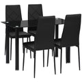Ensemble de table à manger avec 4 chaises plateau en verre trempé, pieds en acier, pour cuisine salon noir-0