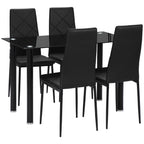 Ensemble de table à manger avec 4 chaises plateau en verre trempé, pieds en acier, pour cuisine salon noir-0