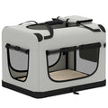 Grand Sac Transport Chat Chien Plaible Respirant Sangle Sécurité Coussin Lavable Gamelle Pliable 70x52x50cm Gris Clair-0